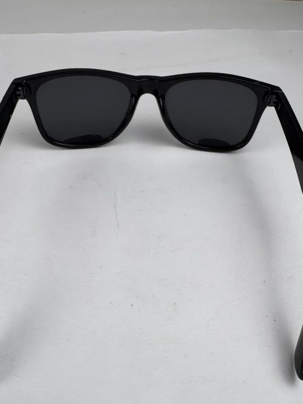 Black Wayfarer Style Sunglasses Smiling Sun Logo UV Protection (Minor Scratches)